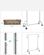 Stojan na oblečnie IRENE na kolieskach, max.130kg, 150x45x160cm, strieborná