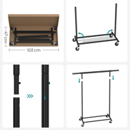 Stojan na oblečenie INEZ na kolieskach, max.90kg, 83,5x45x160cm, čierna