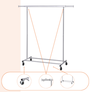 Stojan na oblečenie INEZ na kolieskach, max. 90 kg, 83,5x45x160cm, strieborná