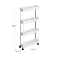 Regál na kolieskach SLIM, 4 úrovne, 13,5x40x86cm, biela