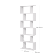 Polica/regál na knihy PRESTON, 70x24x190,5cm, biela