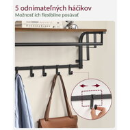 Vešiak na stenu HENRY, 66x30x27cm, čierna/hnedá