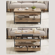 Výškovo nastaviteľný konferenčný stolík GASPAR, 50x100x(48-63)cm, čierna / camel hnedá