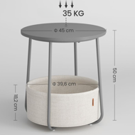 Okrúhly stolík s úložným košom COLETTE, 45x50cm, šedá/biela