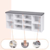 Botník s čalúnenou lavicou GABI, 10 priehradiek, 104x30x48cm, šedá/biela