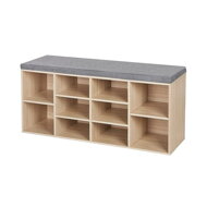 Botník s čalúnenou lavicou GABI, 10 priehradiek, 104x30x48cm, šedá/bledá hnedá