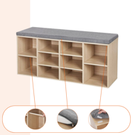 Botník s čalúnenou lavicou GABI, 10 priehradiek, 104x30x48cm, šedá/bledá hnedá