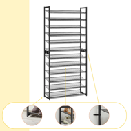 Stohovateľný regál na topánky IDA, 12 políc, 92,5x31x223cm, čierna