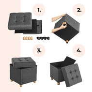 Taburet s úložným priestorom na nožičkách OTO, 38x38x40cm, antracitová