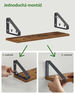 Nástenné konzolové police ABBY, 3ks, 30/35/40x12cm. čierna/hnedá