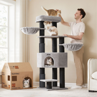 Mačací strom ONYX, 50x50x160cm, šedá/čierna