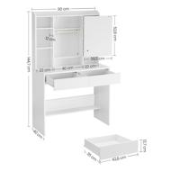 Toaletný stolík ANGELA s osvetlením, 40 x 90 x 144,7 cm, biela