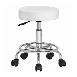 Taburetka na kolieskach OXANA s opierkou na nohy, Ø35cm, biela Taburetka na kolieskach OXANA s opierkou na nohy, Ø35cm, biela