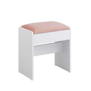 Čalúnená taburetka/stolička VELVET ku toaletnému stolíku, 45x45x28,6cm, biela/ružová Čalúnená taburetka/stolička VELVET ku toaletnému stolíku, 45x45x28,6cm, biela/ružová