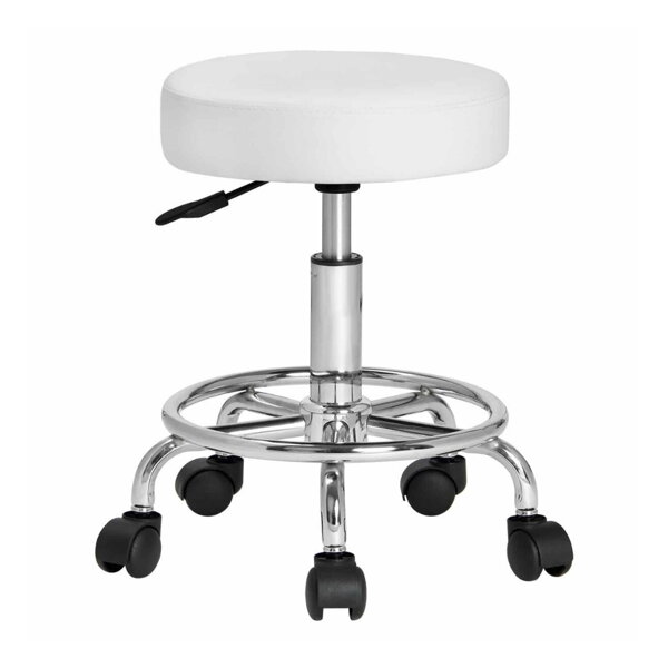 Taburetka na kolieskach OXANA s opierkou na nohy, Ø35cm, biela