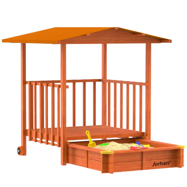 Pieskovisko s verandou SUNNY, 130x130x143cm, hnedá/oranžová