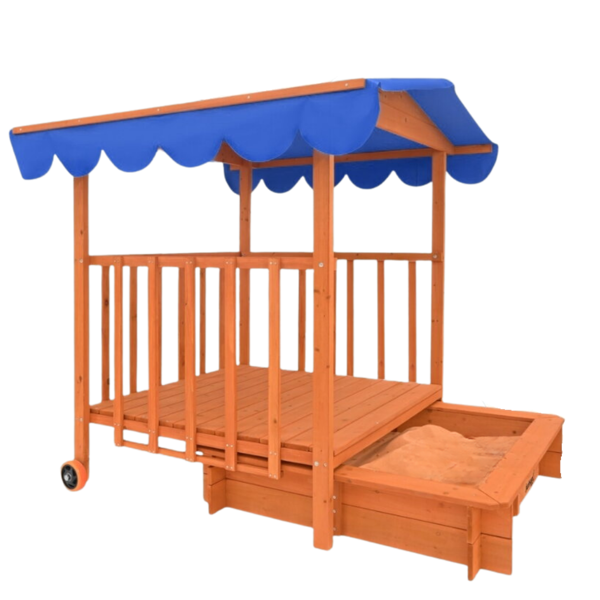 Pieskovisko s verandou HAPPY, 130x130x143 cm, hnedá/modrá