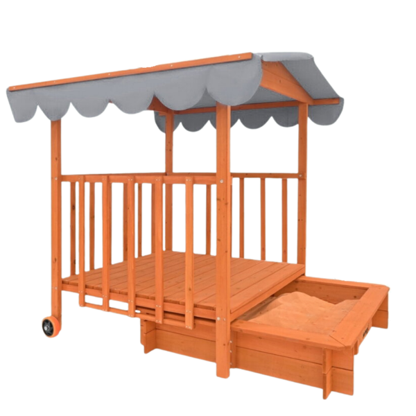 Pieskovisko s verandou HAPPY, 130x130x143 cm, hnedá/šedá