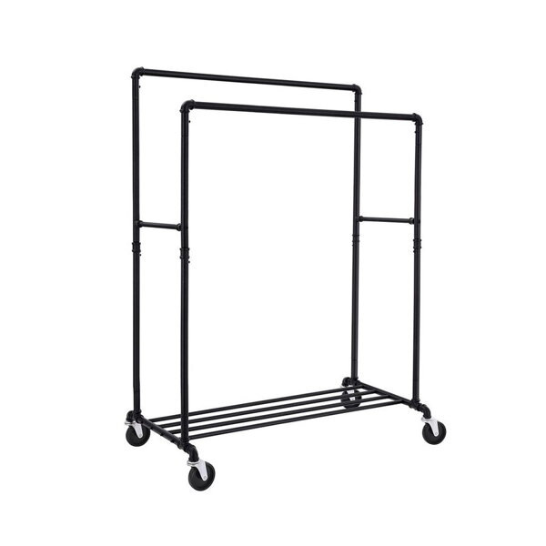 Dvojitý stojan na oblečenie RARE, vodovodné rúry 100x59x162cm, čierna
