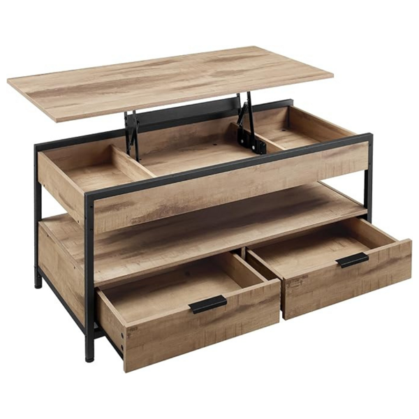 Výškovo nastaviteľný konferenčný stolík GASPAR, 50x100x(48-63)cm, čierna / camel hnedá