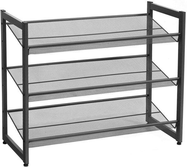 Stohovateľný regál na topánky IDA, 3 police, 74x31x63cm, čierna