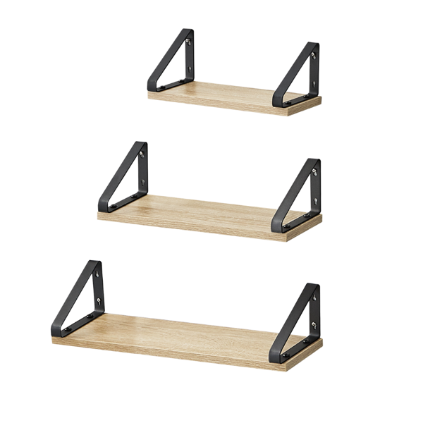 Nástenné konzolové police ABBY, 3ks, 30/35/40x12cm, čierna/ bledá hnedá